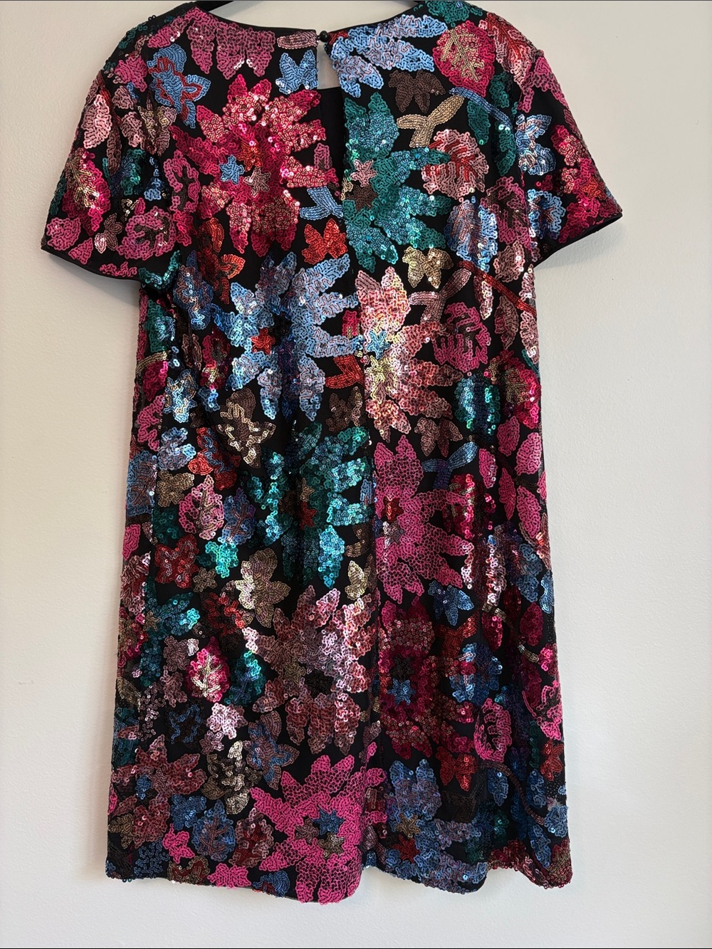 London Times Black Sequin Floral Mini Cocktail Dress with Multicolor Sequins 8 - Picture 2 of 8